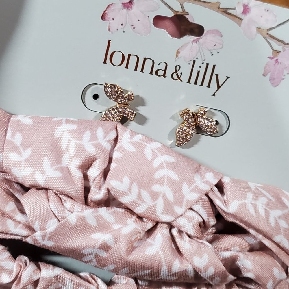 LONNA & LILLY Floral Leaf Print Headband & Gold-Tone Butterfly Earring Set